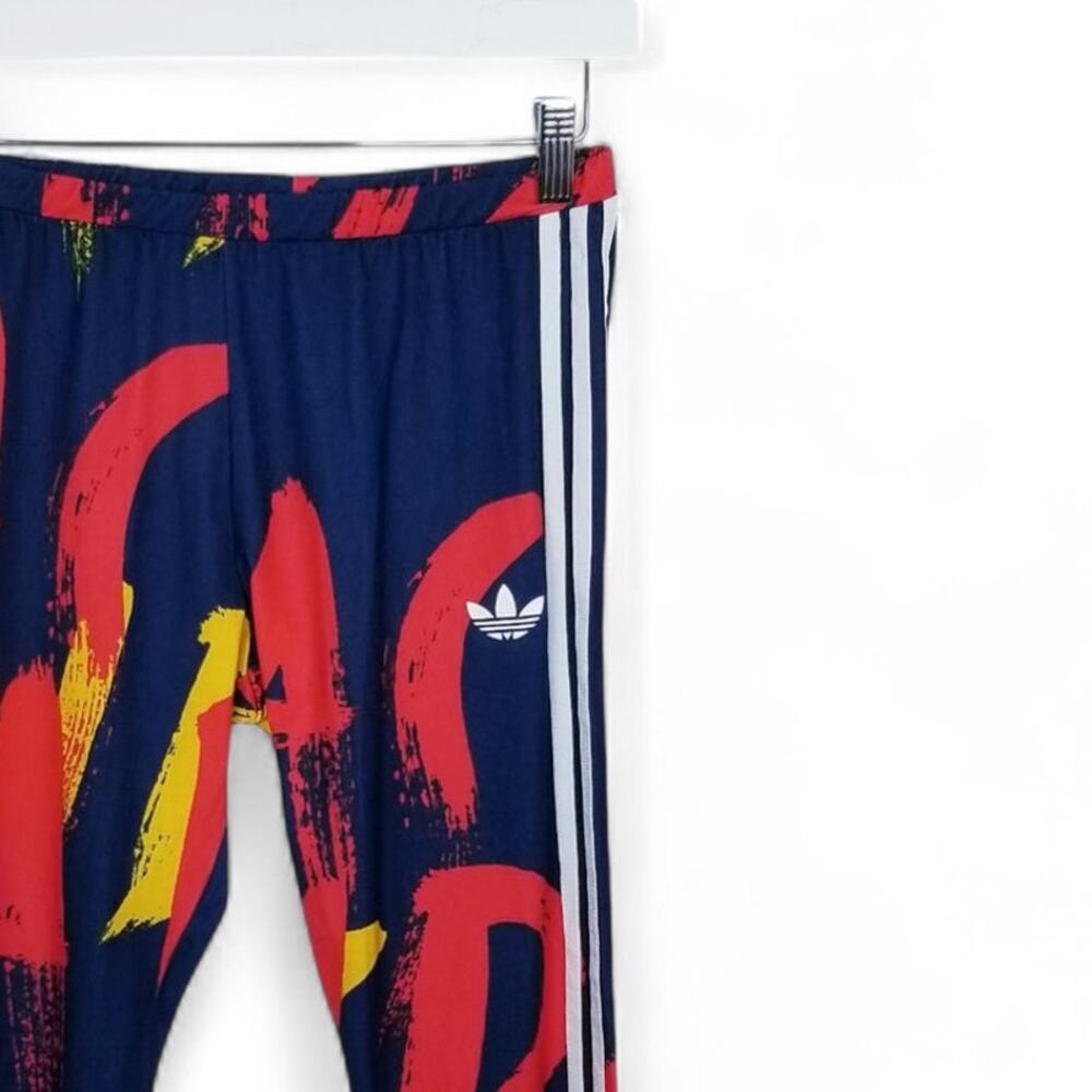 ADIDAS Paris Graphic Print Three Stripe Leggings Navy Red Yellow - Medium - Picture 5 of 12